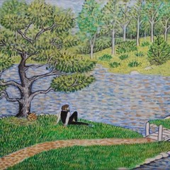 2001 Acrylic Watercolor Expressionism Painting Contemplation By Donald Hundgen