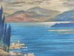 Impressionist Painting Landscape Sea Artificial Lake 1970