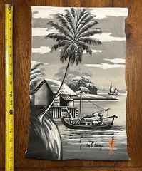 Palette Knife Painting water scene Chinese landscape Asian island homes