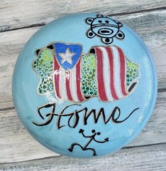 Artisan Hand Painted Man Made Rock | Puerto Rico Home Flag Sun Coqui Art 4.5″