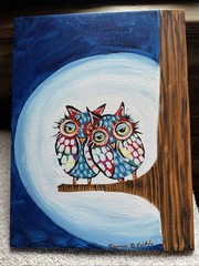 Owl Colorful Wall Art Acrylic Painting On Canvas Whimsy Folk Art Signed