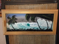 Baker Signed Framed Impressionist Seascape Painting Waves & Palm Trees