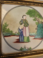 Antique Qianlong 18th Century Asian China Woman Child Painting Porcelain Plaque