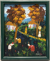 Vibrant Haitian Village Original Signed Painting, Cultural Fine Art Decor Gifts