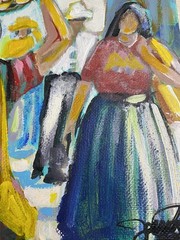 Market Woman Selling Flowers, 9×12”, Acrylic/Canvas, Handmade,Signed, COA
