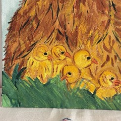 Folk Art Hand Painted Hen Chicken Chicks Baby Canvas 8×10″ Acrylic Quirky Retro