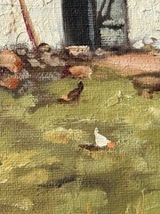 Antique Swedish Skane Farmhouse Oil Painting Signed Sorenson 17.5”x 21.5”