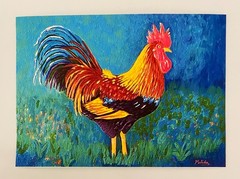 Rooster Painting ACEO Print Chicken Art Miniature Art Colorful Rooster