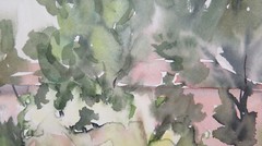 67X47 Cm Painting Vintage Watercolor Landscape View Of The Village P32