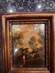 Antique French Enamel on Copper Painting Couple Embracing signed DeRei 4″X4.75″