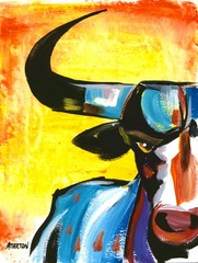 Original Bull Painting 9×12 Western Longhorn Abstract Cowboy Southwest Art
