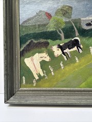 Antique Maui Cows Painting Cow Landscape Hawaii New York Exhibited Klaussen Folk