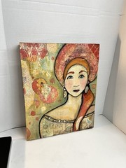 Original Mixed Media Portrait Painting Signed AL Anastasia Contemporary Art