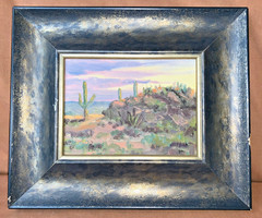 Phil Hulebak Listed NM Artist Plein Air Desert Scene Cactus Oil Painting Ex Cond