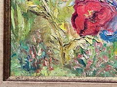 Mid Century Modern Original Floral Flower Garden Oil Painting Signed Meisels