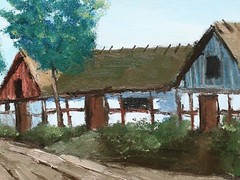 Gustav Stenberg Village View Farmhouses Oil Painting On Canvas, Signed, Framed