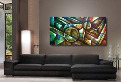 geometric design painting green blue circles original M.Lang home interi or dec