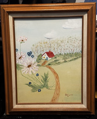 Joyce Goff 1999 Original Oil Painting Landscape Cottage Flowers Framed Folk Art