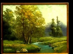 OIL ON CANVAS PAINTING RIVER LANDSCAPE BY ASIAN JAPANESE „K.YOSHII“ GOOD FRAMED