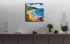 Beach Painting Aerial View, Retro Ocean Beach Beautiful Seascapes Large Wall Art