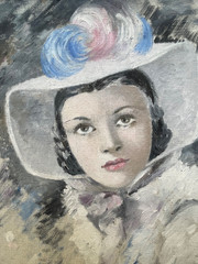 French Modernism Oil Painting Portrait Scarlett O’Hara Signed Joumard 1950s