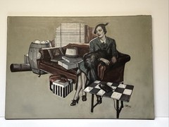 Antique Art Deco Painting Portrait Pretty Woman Large Oil Illustration 1930’s