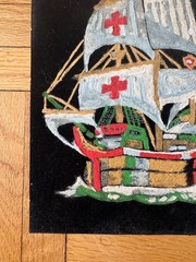 Vtg Black Velvet Painting Tall Ship Water Scene 8 X 10” Signed Dated 1965