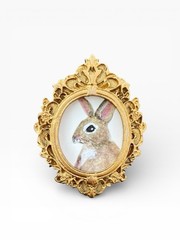 TEENY MINI • Bunny Rabbit watercolor animal print in TINY ornate frame