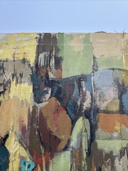 LARGE PAINTING ABSTRACT CATS KITTY KITTEN CUBIST CUBISM SEVENGER MID CENTURY OIL