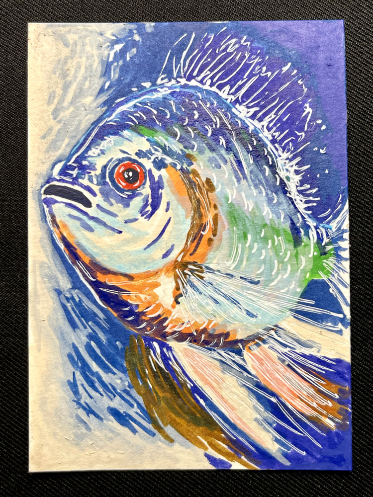 ACEO Original Abstract Fish, Acrylic Painting, by Annibbie