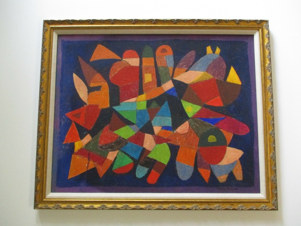 VINTAGE MID CENTURY ABSTRACT CUBIST rare PAINTING EXPRESSIONISM LISTED NEW YORK