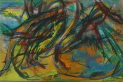 Mid Century Casein Abstract Painting by New York Artist Elizabeth Erlanger