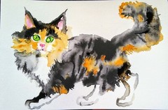 Original cat art Watercolor painting,pet lover bestgift,calico Maine Coon kitten