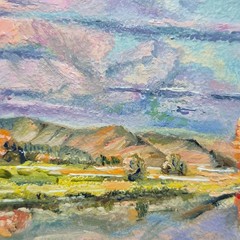 original autographed oil painting framed. Mountain landscape with a river4х4