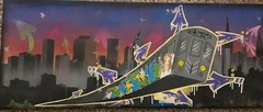 NYC Denver skyline painting collage graffiti rare hip hop vintage