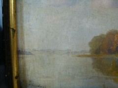 (B1294) Small Oil Painting „Waters at the Edge of the Forest“ illegibly signed