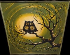 Vintage C Roberts Original Owl Love Birds Painting 37×37 Wall Art Signed