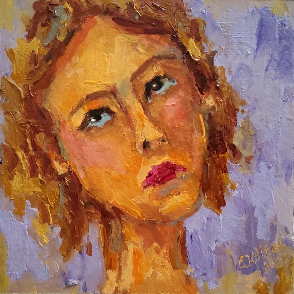 Woman Face Painting Original Oil Artwork Portrait Abstract Modern Small Fine Art