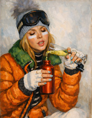 „Apres Ski IV“ 2026 Original 24 x 36 by seller Corinne Turner Framed And Shiped