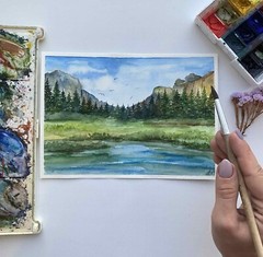 Original watercolor Art Yosemite National Park painting Mountain Landscape Art