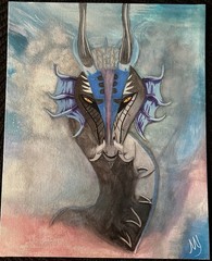 OOAK signed acrylic and watercolor dragon painting by kitiarastarstudios