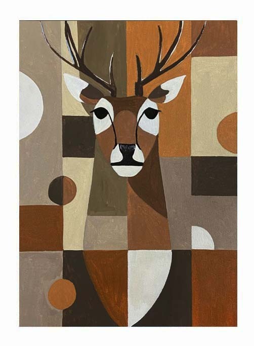 Original Art Geometric Stag Deer Painting Modern Abstract Wall Art Decor 12×16