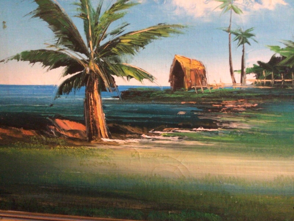 Vintage Original Tropical Island Seascape Painting Signed