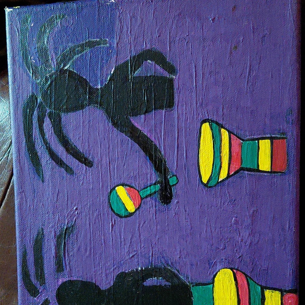 Folk Art Figures Painting on Purple Background – Unframed Single Piece Art
