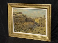 Spanish Impressionist Street Scene Of Barcelona City Landscape 1942 Oil Painting