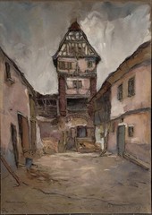 Fritz von Hellingrath Backyard View Munich Signed Original Gouache O.J.