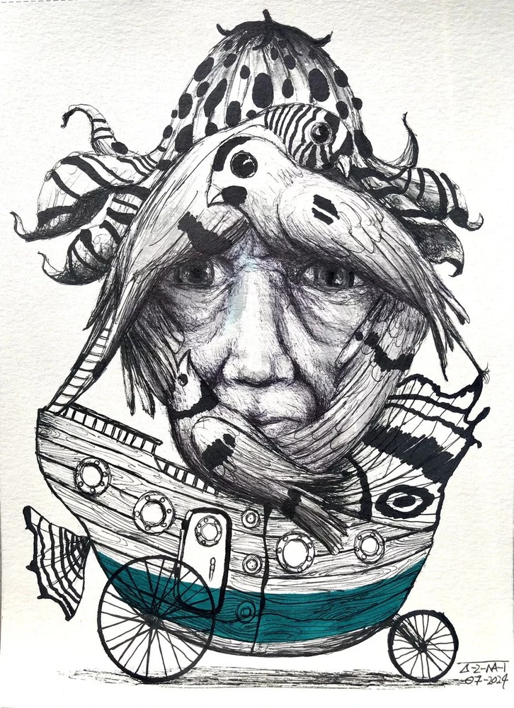 ALAIN DONATE HERNANDEZ ORIGINAL MIXED MEDIA ACRYLIC,INK ON CARDBOARD 8″X 11″
