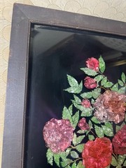 Large Antique Folk Art Tinsel Foil Reverse Artwork „A Floral Scene“ – Framed
