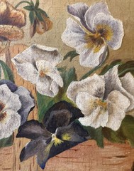 Antique 19thC American School Folk Art Oil Painting Pansies Flowers Still Life