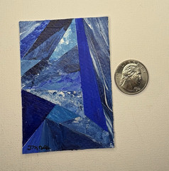 JM R signed, abstract, geometric, miniature painting original on paper